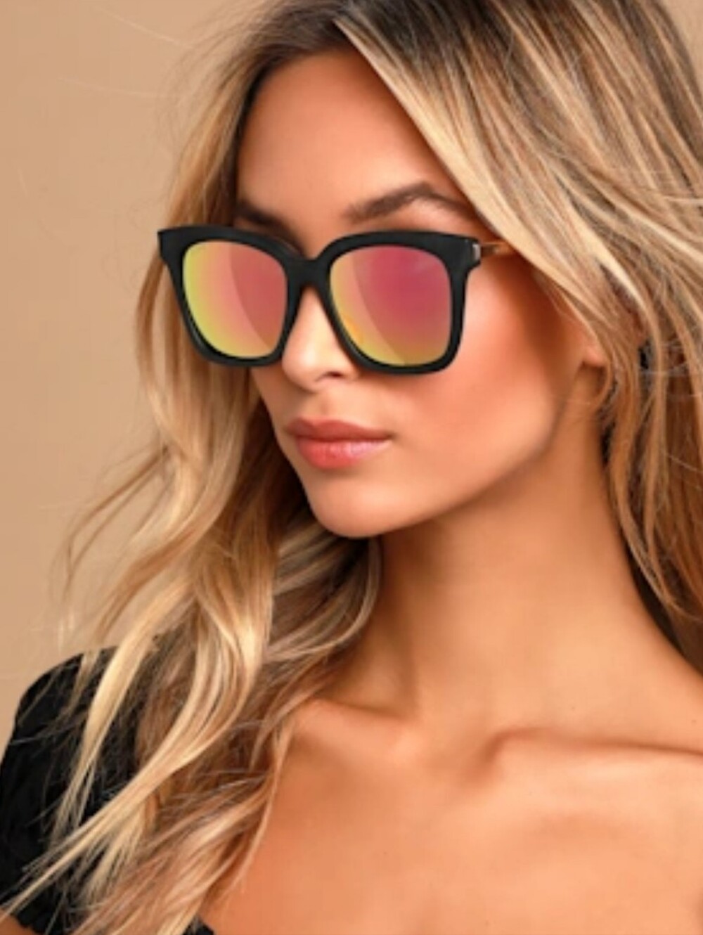 Diff Hailey Mate Black Frame Sunglasses Mirror Pink Gold Lenses